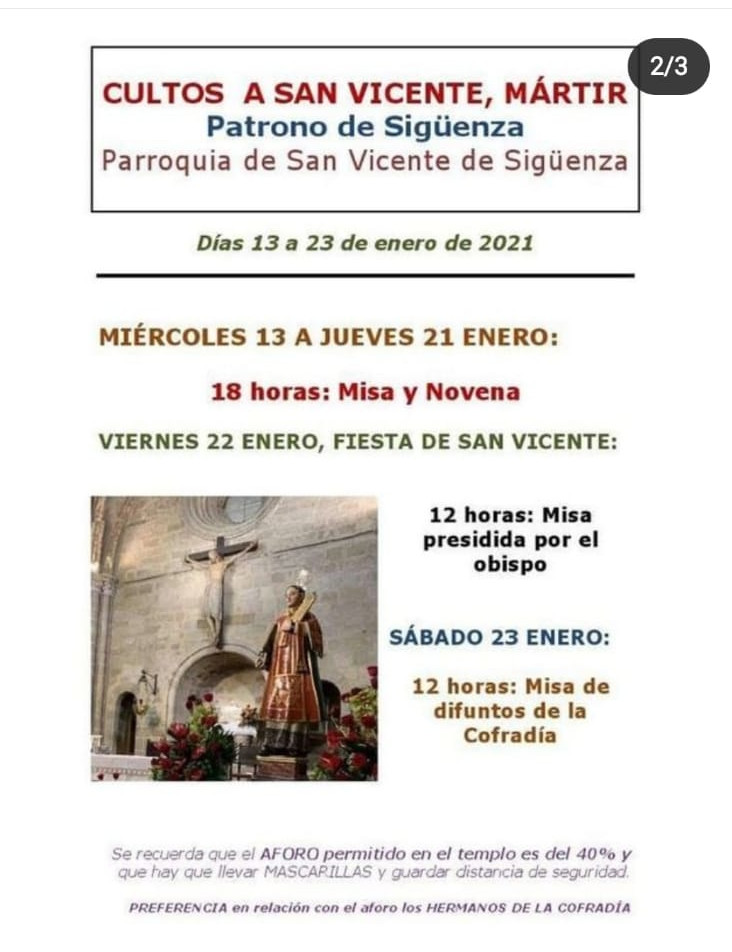 Programa general de actos religiosos de la Cofradía de San Vicente Mártir