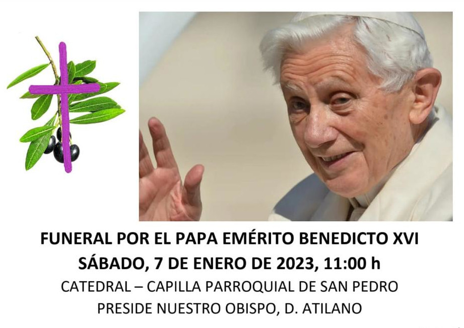 Cartel anunciador del funeral a celebrarse por el eterno descanso del Papa Benedicto XVI